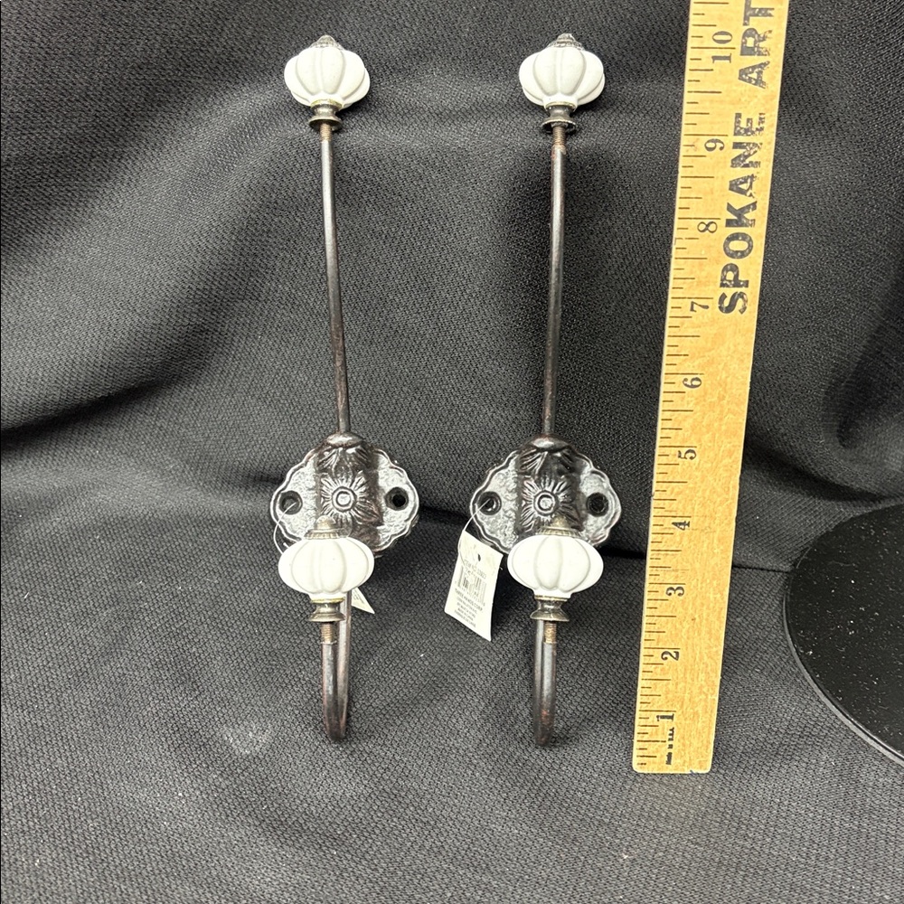 Double Wall Hooks with White Ceramic Knobs NWT - Picture 2 of 6